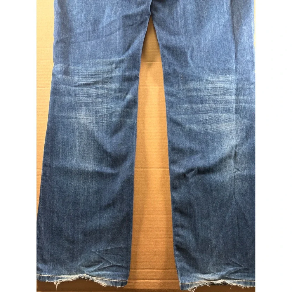 Rock Revival Curtis Straight Jeans Mens 36 Blue Distressed Thick Stitch Denim
